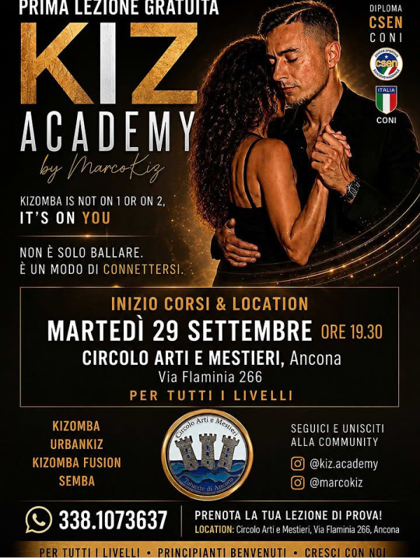 martedì 29 settembre Lezione Gratuita Kiz Academy